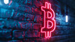 Crypto currency concept - bitcoin with neon lights