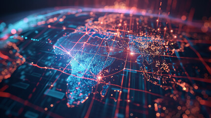Poster - A computer generated image of the world with a red and blue color scheme