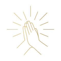 Poster - golden hands in praying position with sunburst; it's ideal for religious publications, church newsletters, or spiritual websites- vector illustration