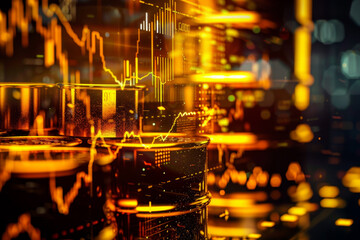 Poster - A close up of a graph with a yellow background. The graph is showing a downward trend. The image has a mood of uncertainty and instability