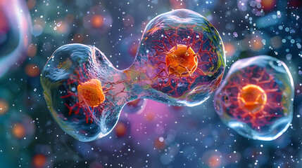 An image of euglenoids undergoing the process of binary fission where a single cell divides into two identical daughter cells. The