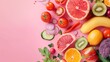 Healthy food, vegetables and fruits, top view