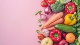 Fototapeta Kuchnia - Healthy food, vegetables and fruits, top view
