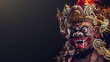 Evil dancer wearing a traditional Rangda mask of a demon
