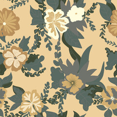 Wall Mural - stylized flowers in flat style hand drawn vector seamless pattern. Retro style