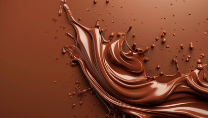 Wall Mural - A swirl of chocolate cream with liquid pouring down, against a solid brown background Generative AI