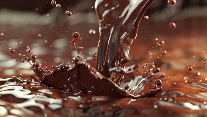 Canvas Print - chocolate liquid pouring in swirls on brown background, closeup Generative AI