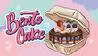 Cute shaped bento cake horizontal banner. Romantic dessert. Valentine day and anniversary pastry food. Love sticker for card, poster, collage design.