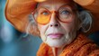 Elderly Woman in Bright Orange Hat and Glasses