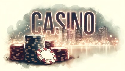 Wall Mural - Watercolor illustration of casino poker chips