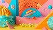 Flying objects in a playful Memphis style composition with bold colors   AI generated illustration