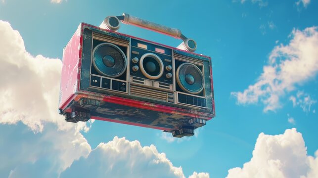 Funky boombox floating in mid-air   AI generated illustration