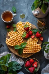 Wall Mural - Fresh Strawberry Topped Waffle on Cutting Board