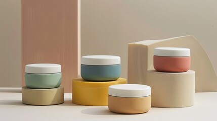 Wall Mural - Geometric-shaped skincare containers   AI generated illustration