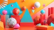 Graphic  3d render of flying objects in a bold color palette   AI generated illustration