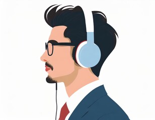 man headphones illustration music wire connection listening simple concept business technology