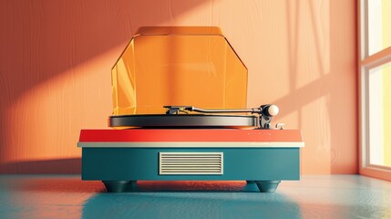 Fototapete - Groovy record player with hovering vinyl   AI generated illustration