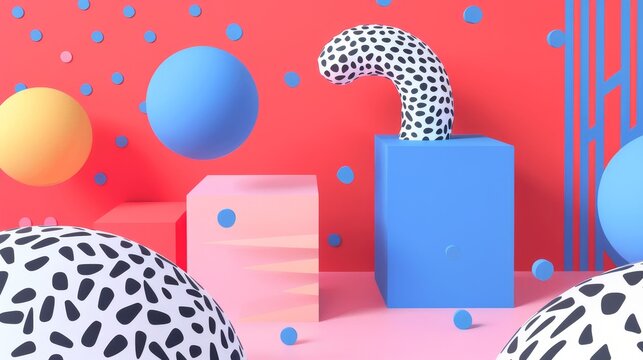 Isolated floating objects in a whimsical Memphis style background   AI generated illustration
