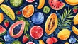 A whimsical and fashionable tropical wallpaper featuring a seamless pattern of fruits, blending style with fun.

