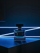 Perfume bottle on dark blue background. 3d rendering.