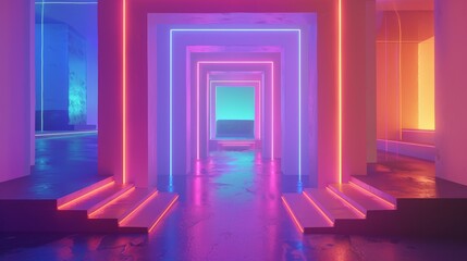 Wall Mural - Neon colors blending together in a surreal setting   AI generated illustration