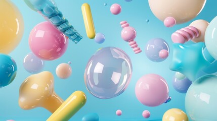 Wall Mural - Playful 3d render of isolated objects floating in mid-air   AI generated illustration