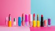 Playful lipstick tubes and nail polish bottles   AI generated illustration