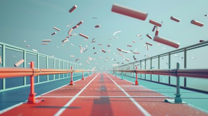 Poster - Running tracks and hurdles floating in mid-air   AI generated illustration