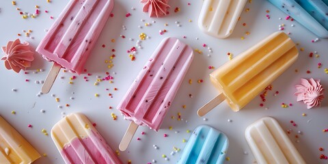 Wall Mural - Popsicles on table, colorful natural summer ice cream