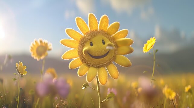 Smiling sunflower floating in mid-air   AI generated illustration