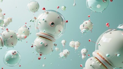 Wall Mural - Surreal and whimsical 3d renderings of isolated flying objects   AI generated illustration