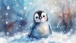 Whimsical Watercolor Penguin in Cottagecore Style Generative AI