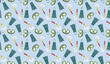seamless pattern featuring diving flippers, snorkels, and goggles in a refreshing aqua palette. Ideal for summer and aquatic themes