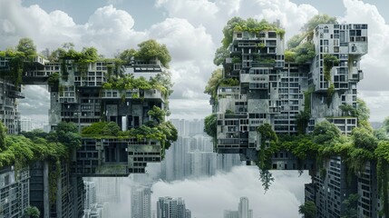 Poster - Surreal landscapes blending with urban architecture   AI generated illustration