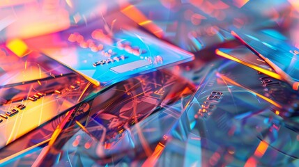 Poster - Transparent credit cards overlapping in an intricate web   AI generated illustration