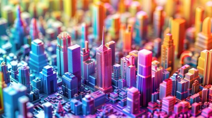 Poster - Vibrant colors in a D-style cityscape  AI generated illustration