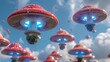 Whimsical mushrooms on flying disks   AI generated illustration
