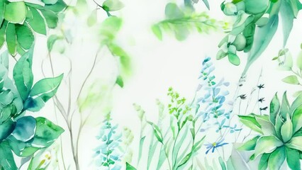 A botanical border crafted with varied types of foliage and flora, displaying a lush mix of green tones and organic shapes. Organic cosmetics