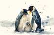 Heartwarming Watercolor Illustration of Penguin Family Generative AI