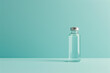 minimalist photo of flu shot vial dose of liquid against a serene blue background, emphasizing the simplicity and efficacy of preventive healthcare measures,