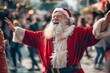 Realistic depiction of Father Christmas attending a summer festival, dancing joyfully in the streets 02