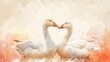 Two Geese Expressing Love - A Minimalist Watercolor Illustration Generative AI
