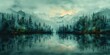 Ethereal Pine Forest Watercolor Landscape Generative AI