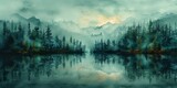 Fototapeta Fototapety z naturą - Ethereal Pine Forest Watercolor Landscape Generative AI
