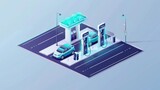 Fototapeta  - An isometric view of a gas station featuring a modern charging column for electric vehicles