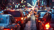 Cars in heavy transit traffic, congestion rush bottleneck urban