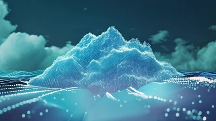 Aufkleber - A photo showing a blue mountain surrounded by lines of data, Cloud storage depicted as an enormous digital mountain range