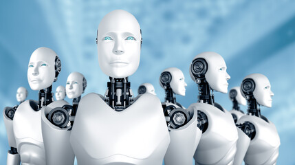 Poster - XAI 3d illustration 3D illustration of robot humanoid group in concept of future artificial intelligence and 4th fourth industrial revolution.