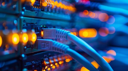 Poster - Network Server Room With Ethernet Cable Connections