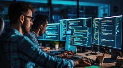 programmer working with software development and data coding in office aig41